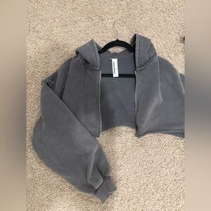 Missguided Vintage Gray Zip-Up Crop Hoodie Raw Hem Size Small Never Worn